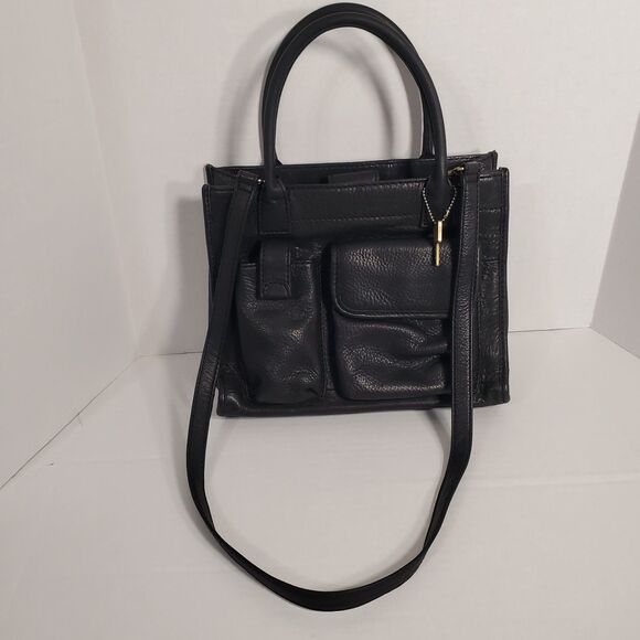 Vintage Fossil Black Genuine Leather Handbag Tote with Authenticity Card‎ #75082 - Picture 3 of 16